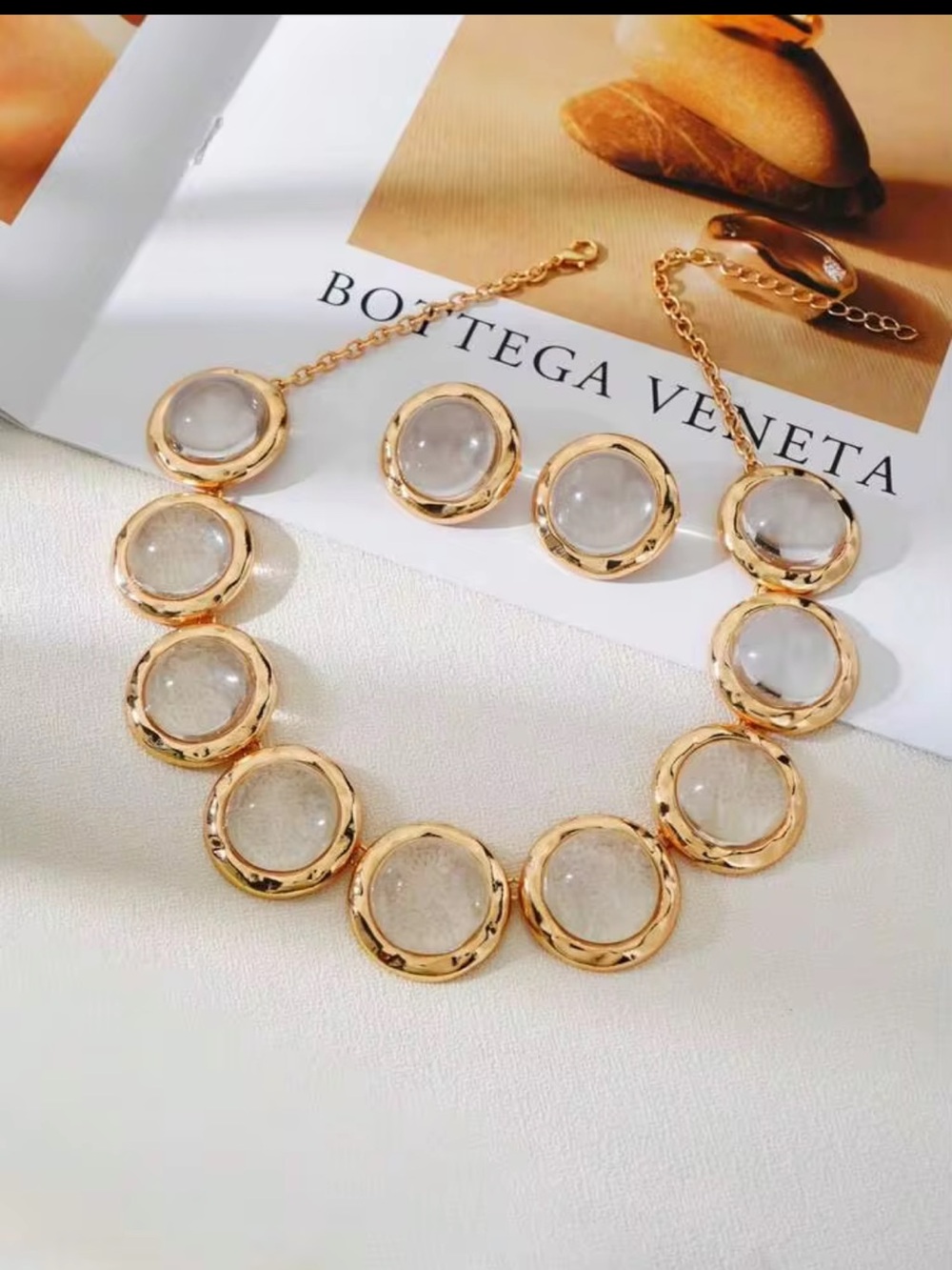 Gold-Tone Clear Stone Statement Necklace & Stud Earrings Set - Picture 3 of 12